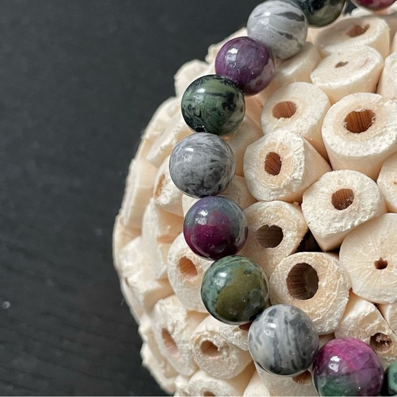 Natural 8mm Stone Bracelet 7 Inch - Jasper & Tourmaline - Picture 2 of 11